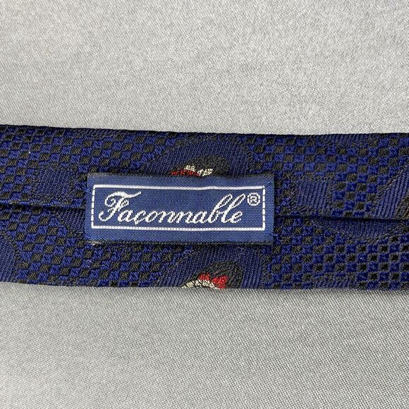 FACONNABLE Men’s Neck Tie Hand Made 100% Silk France Geometric Navy Red Wedding - Picture 8 of 11